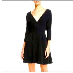 Cinq à Sept Joslyn Button Front 3/4 Sleeve Dress in Black Crepe, Size 2.